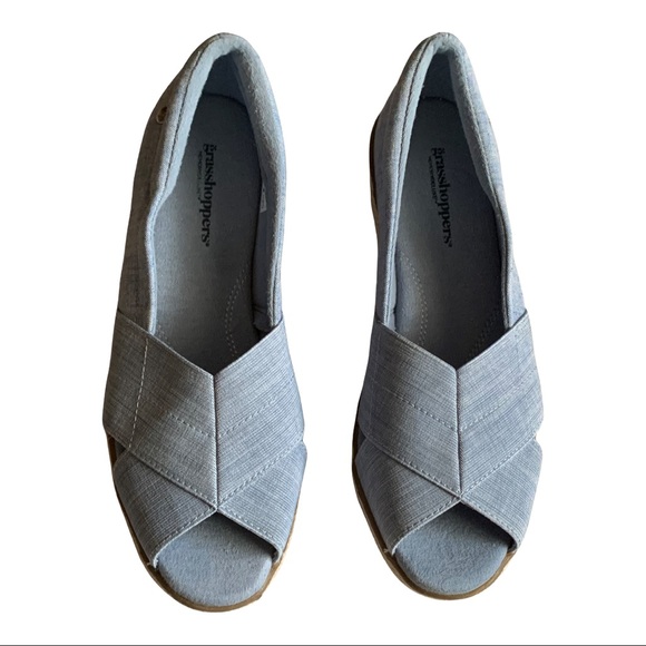 Grasshopper Women’s  Blue Denim Peach Open Toe Canvas Flat , Size 8 - Picture 3 of 15